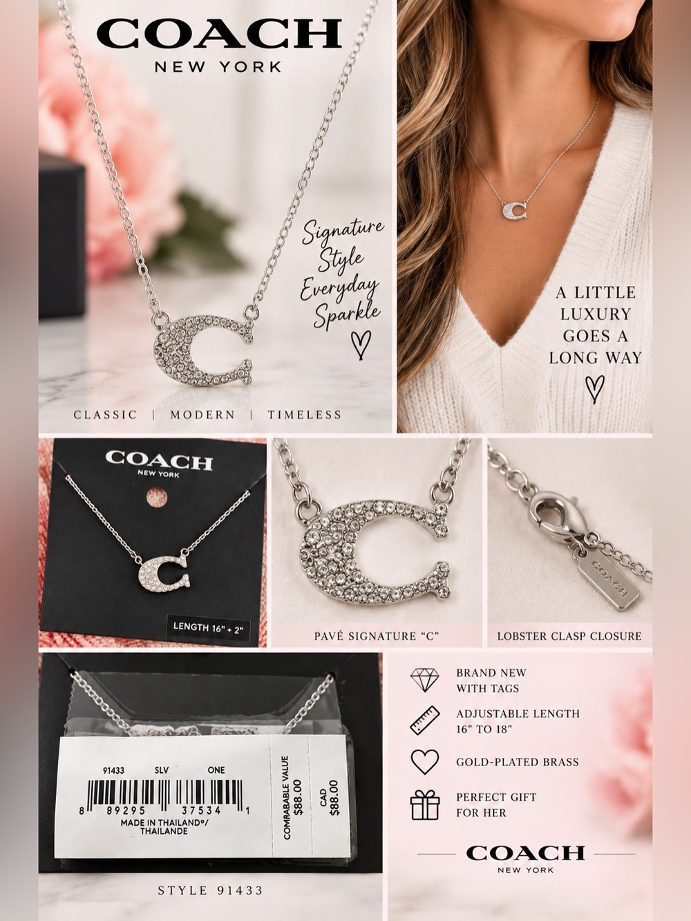 NWT Coach Pave Signature Necklace